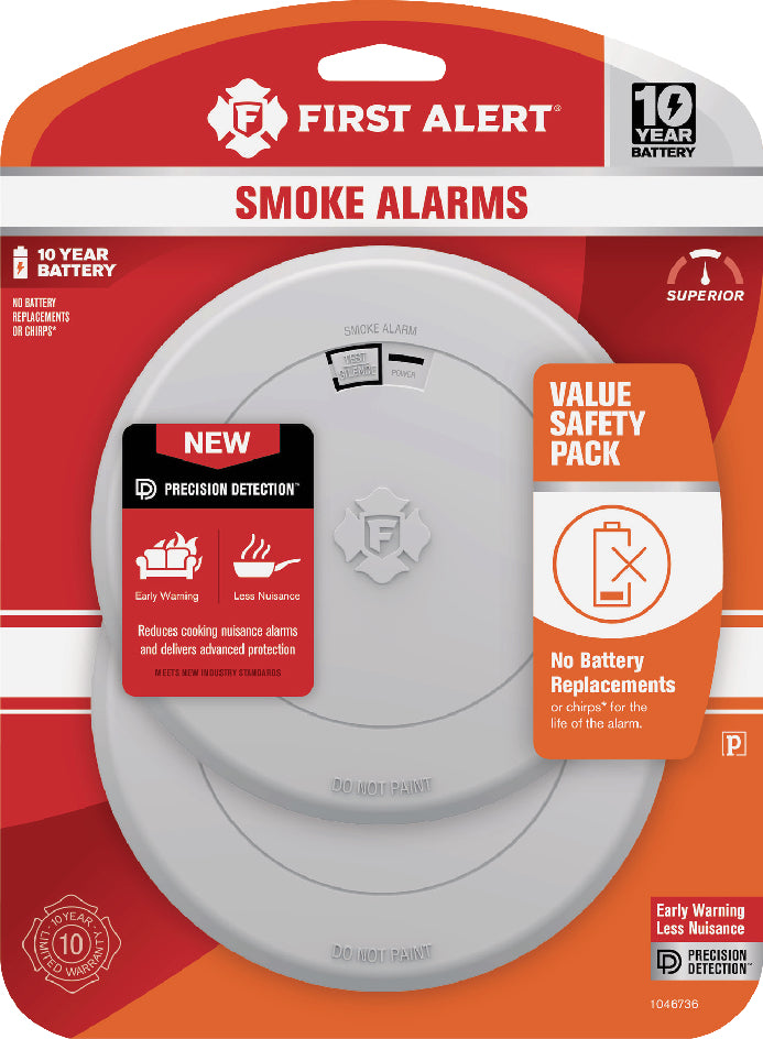 First Alert 10-Year Battery Photoelectric Smoke Alarm with Slim Profile (2-Pack)