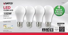 Load image into Gallery viewer, Satco Warm White A19 Medium LED Light Bulb (4-Pack)
