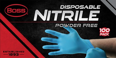 Boss Powder-Free Nitrile Disposable Gloves - Blue 4 Mil - 100pk V2
