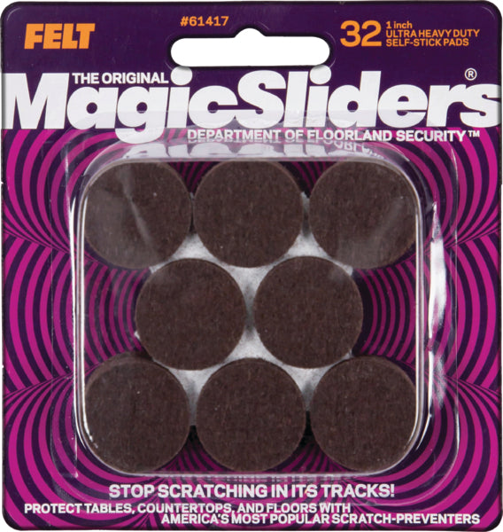 Magic Sliders Round Brown Heavy Duty Felt Furniture Pad - 1 in. - (32-Pack)
