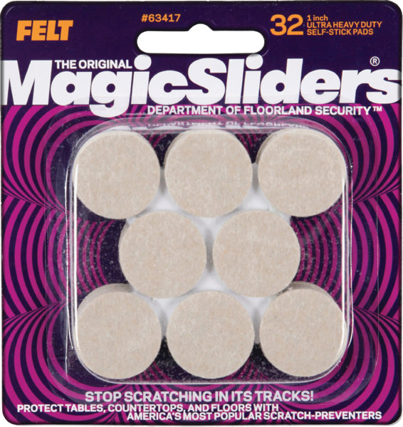 Magic Sliders Round Oatmeal Heavy-Duty Furniture Pad - 1 in. - (32-Pack)