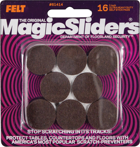 Magic Sliders Round Brown Heavy Duty Self-Stick Felt Pad - 1 in. - (16-Pack)