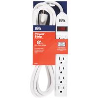 Extra Reach 6-Outlet White Power Strip with 8 Ft. Cord