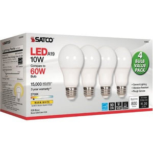 Satco Warm White A19 Medium LED Light Bulb (4-Pack)