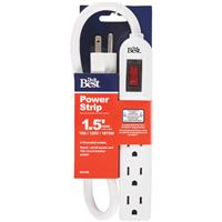 4-Outlet White Power Strip with 1-1/2 Ft. Cord