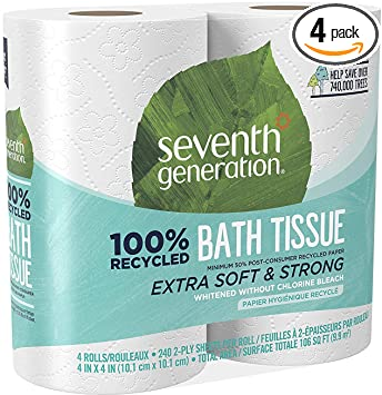 Seventh Generation Toilet Paper, Bath Tissue, 100% Recycled Paper, 4 Rolls